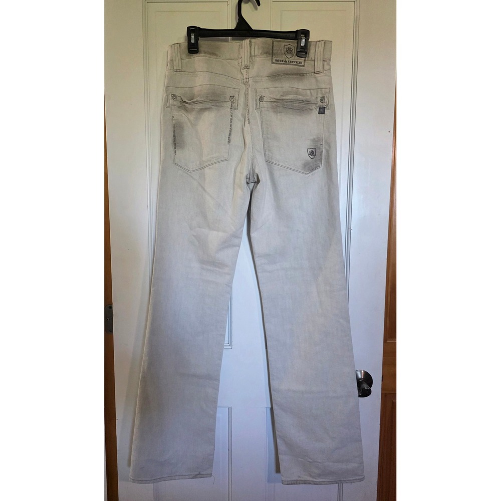 Rock & Republic Mens Jeans 32x34 Light Gray Embroidered Logo Denim Pants